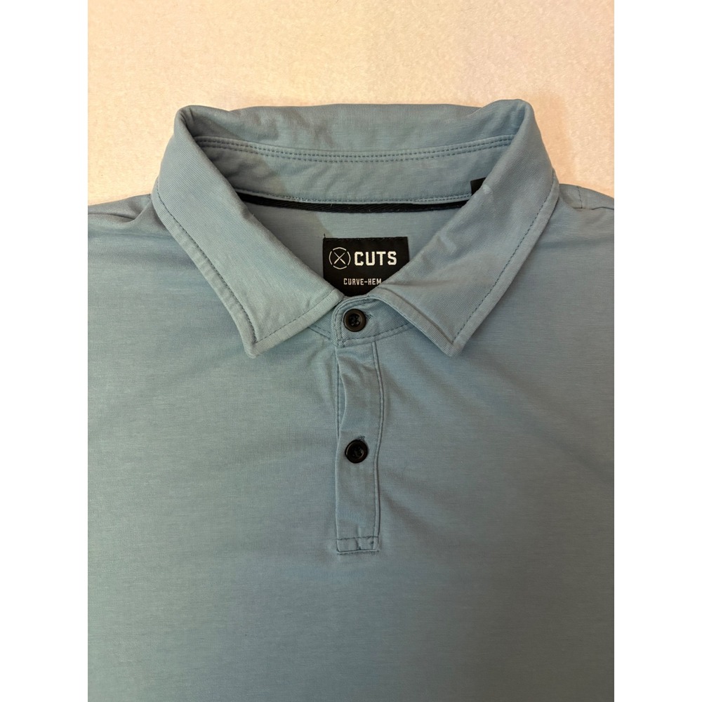 Cuts Mens Curve-Hem Polo Shirt Blue Short Sleeve Stretch Size M